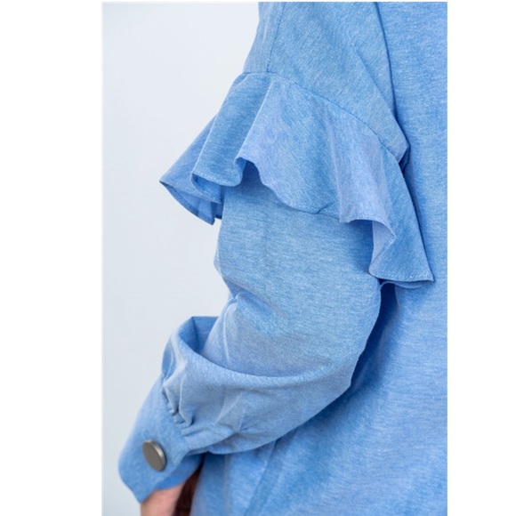 Blue Ruffle Drop Shoulder Shirt - Picture 4 of 6